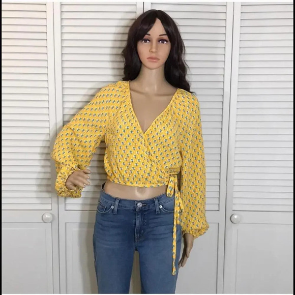 NWT Rhode Women's Dainty Lotus Print Wrap Top Yellow Turquoise Size XXS - Picture 3 of 15